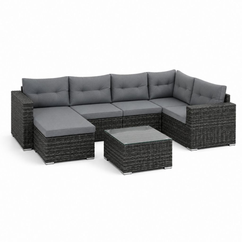 Salon de jardin d'angle 5 places gris anthracite en résine tressée PE avec table basse 210 x 210 x 63 cm
