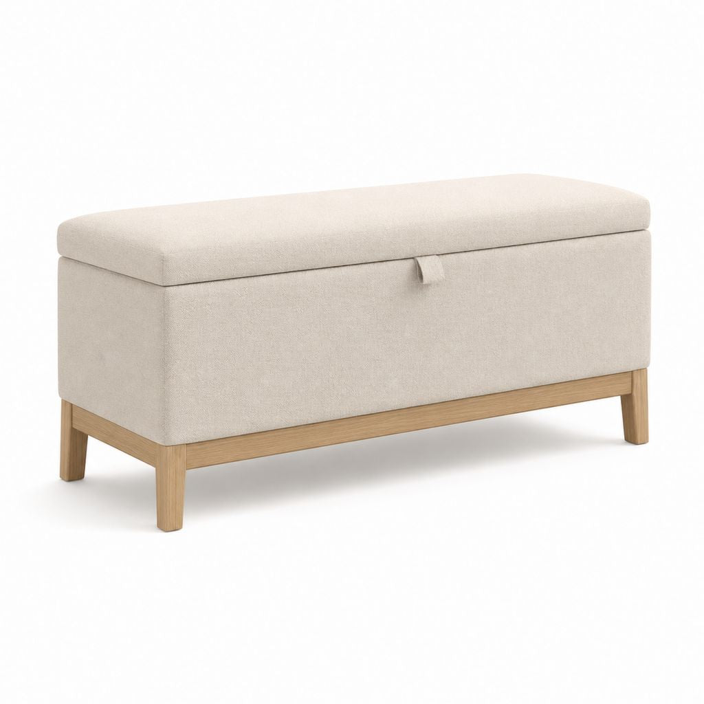 Banc coffre de lit rectangulaire beige en polyester et bois massif 100 x 40 x 45 cm