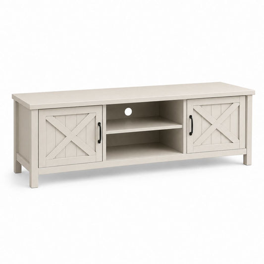 Meuble TV beige clair en MDF et pin avec 2 portes 147 x 40 x 61 cm