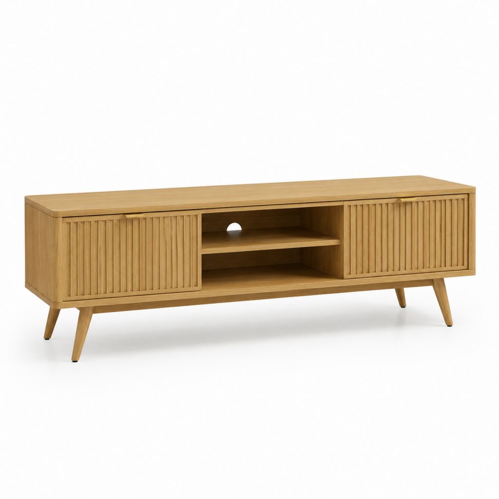 Meuble TV 2 portes coulissantes chêne MDF plaqué chêne 160 x 40 x 55 cm