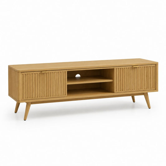 Meuble TV 2 portes coulissantes chêne MDF plaqué chêne 160 x 40 x 55 cm