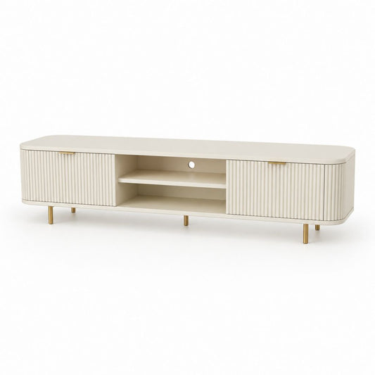 Meuble TV crème en MDF laqué à portes rainurées 180 x 40 x 50 cm