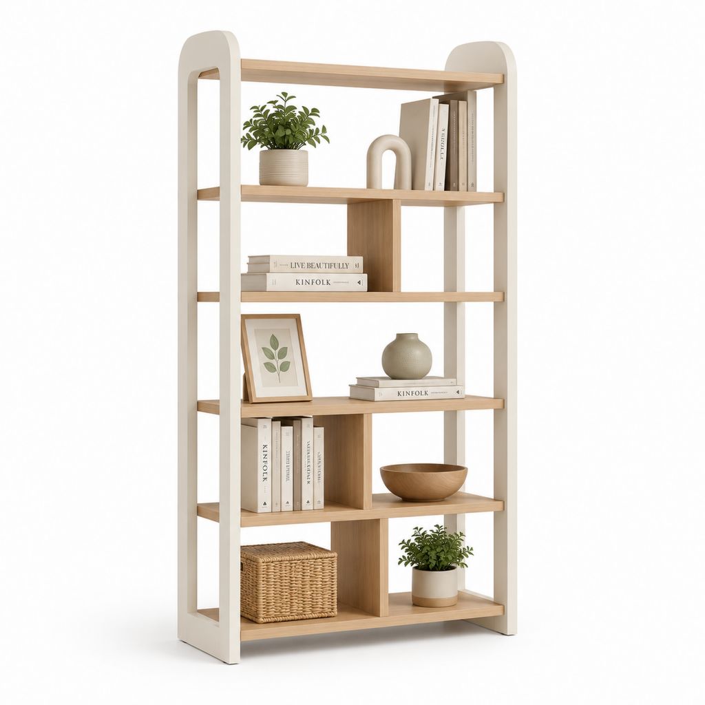 Bibliothèque ouverte 6 niveaux blanc et chêne clair en MDF 180 x 80 x 30 cm