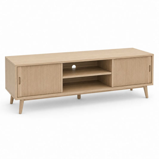 Meuble TV avec portes coulissantes chêne clair en MDF 160 x 40 x 55 cm