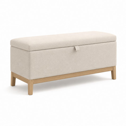 Banc coffre de lit rectangulaire beige en polyester et bois massif 100 x 40 x 45 cm