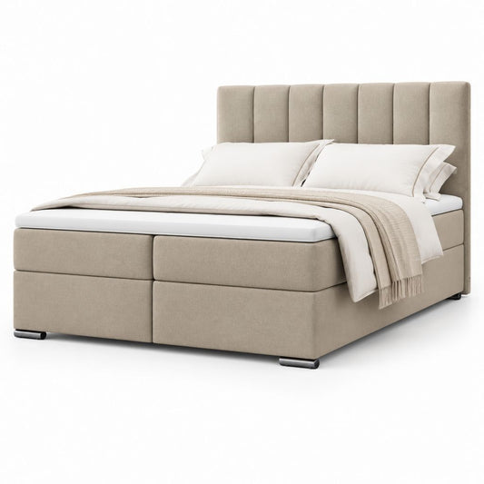 Lit boxspring 160 x 200 cm beige en polyester avec tête de lit capitonnée rectangulaire